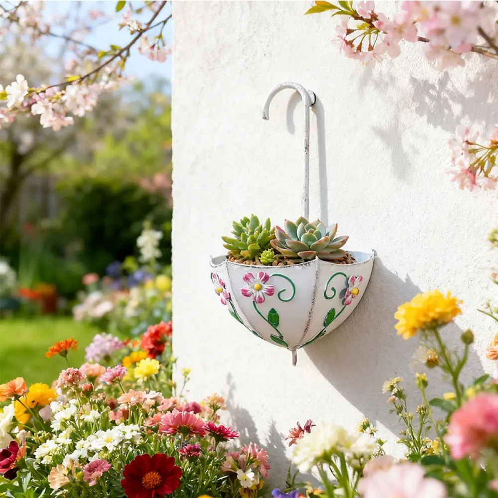 Artistic Metal Umbrella Flower Pot Creative Iron Succulent Planter Garden Decorative Container For Outdoor Patio Balcony