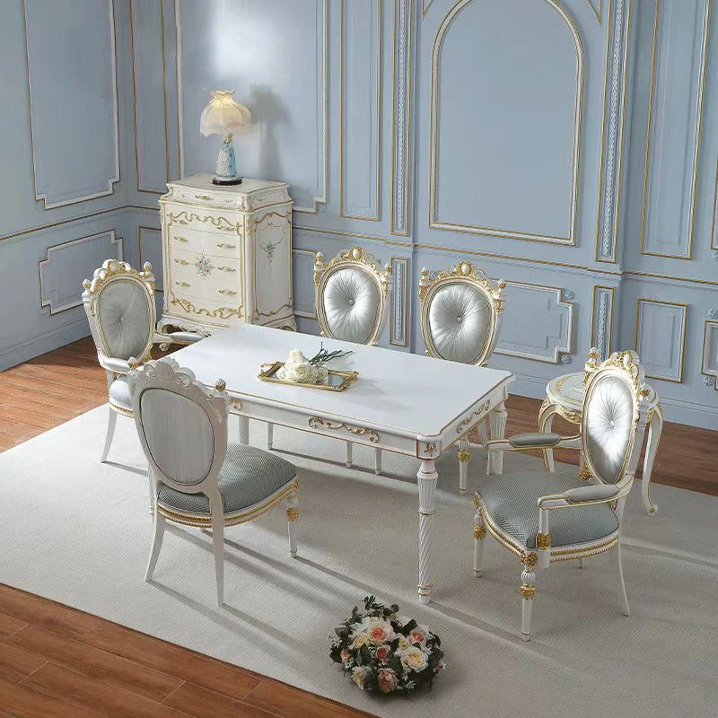 

Palace French retro dining table and chair combination beech 1.8M simple gold European luxury solid wood dining table.