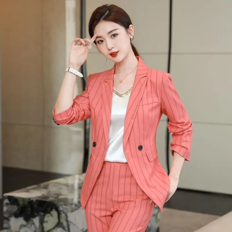 4-A17 Striped suit for women autumn 2023 new style fashionable temperament cting all-match professional suit jacket work clothes