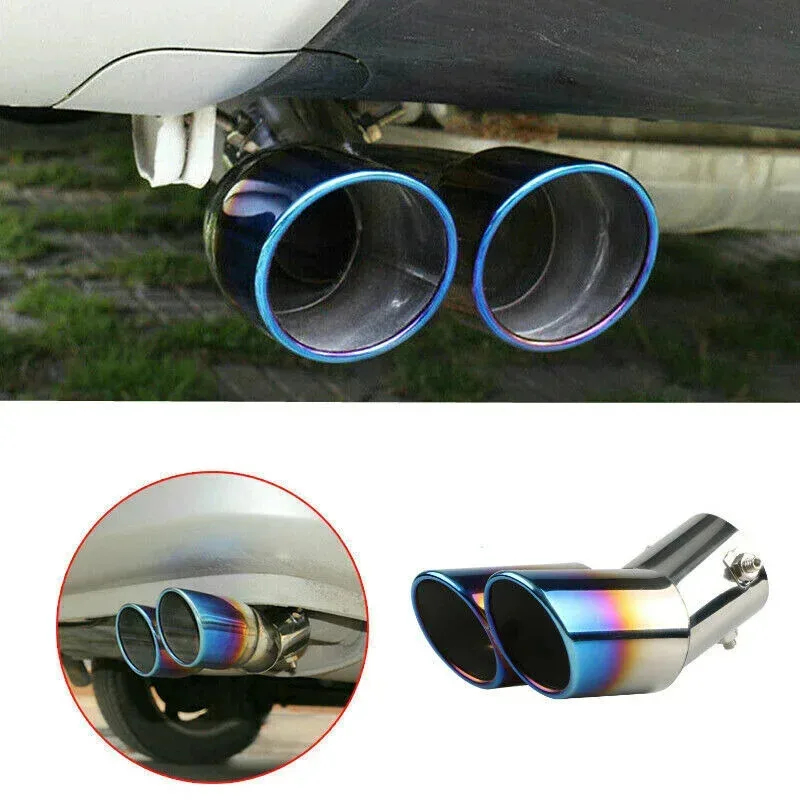 1pc Auto Rear Tailpipe Silencer Stainless Steel Car Tail Dual Exhaust Valve Pipes Throat Muffler Auto External Accessories