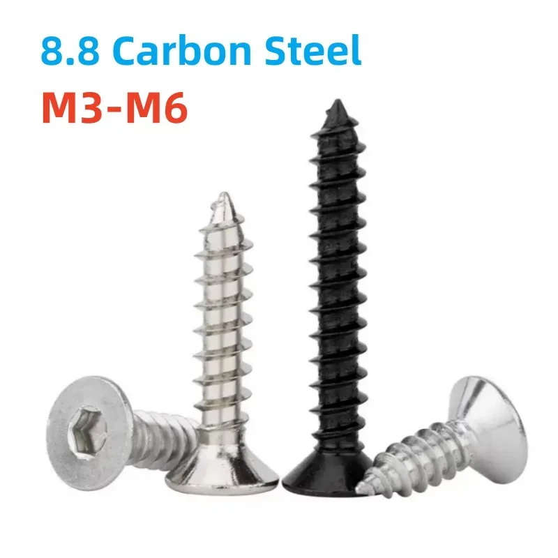 M3 M3.5 M4 M5 M6 Nickel Plated/Black 8.8 Carbon Steel Allen Hex Socket Flat Countersunk Head Self Tapping Screw