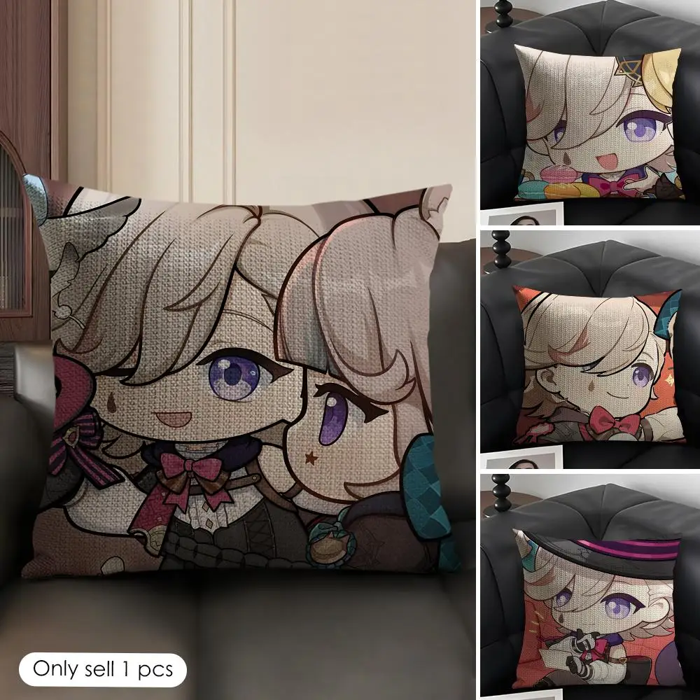 

Lyney Cute Genshin Game Cushion Cover Natural Linen Organic Fabric Double-Sided Printing Breathable Perfect Gift For Decor