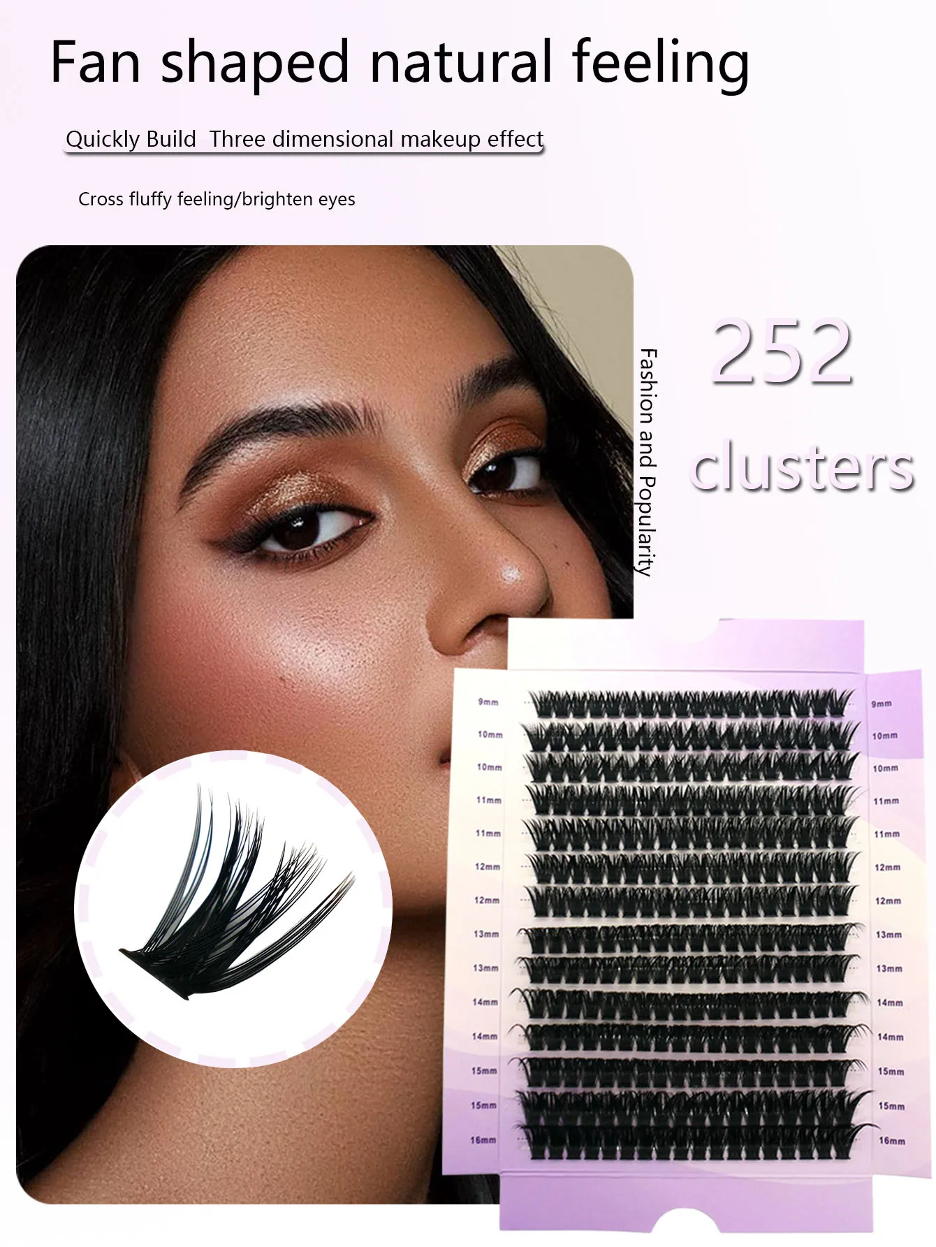 

100D black soft natural extension thick eyelashes, super large capacity fan-shaped makeup tool 9-16mm mixed false eyelashes