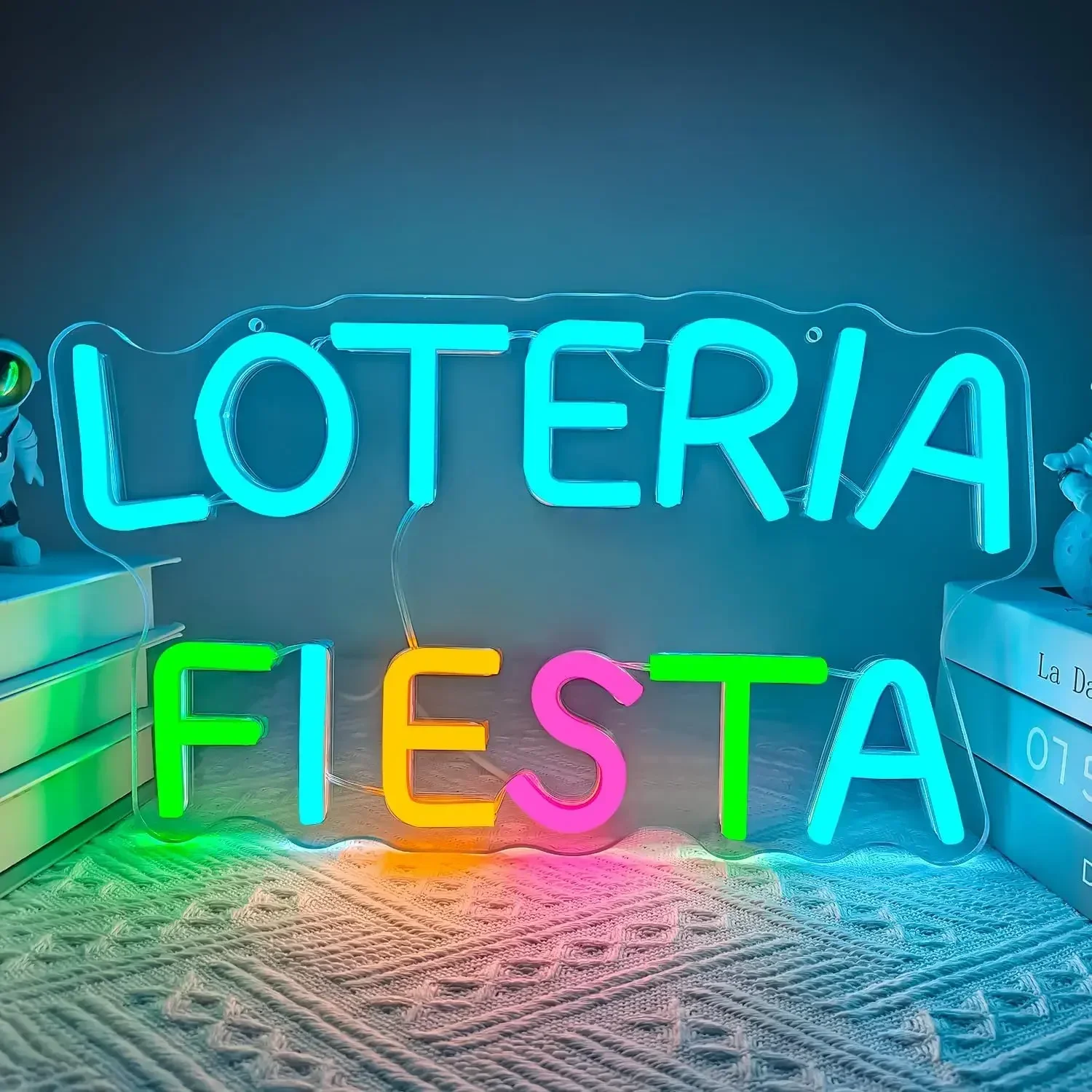 Loteria Fiesta Neon Sign Mexican Bingo LED Wall Art USB Powered Glow Lamp Colorful Decor Party Bar Home Aesthetic Hanging Light