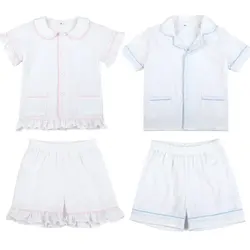 Ruffkids Summer Kids Pajamas Cotton Seersucker Sibling Matching Pjs Sleepwear Baby Clothes Loungewear Girls Boys Pyjamas Sets