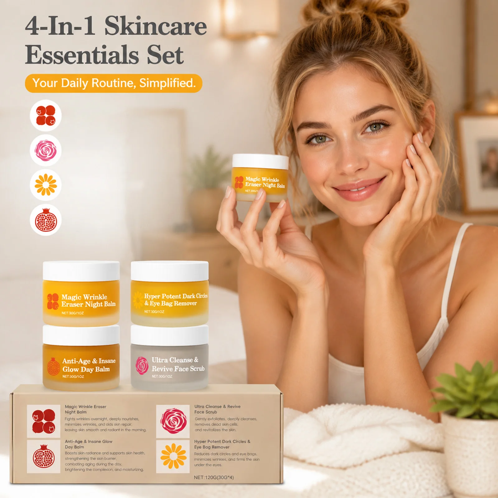 4in1 Day Night Facial Cream Set for Day Balm Night Balm Eye Cream