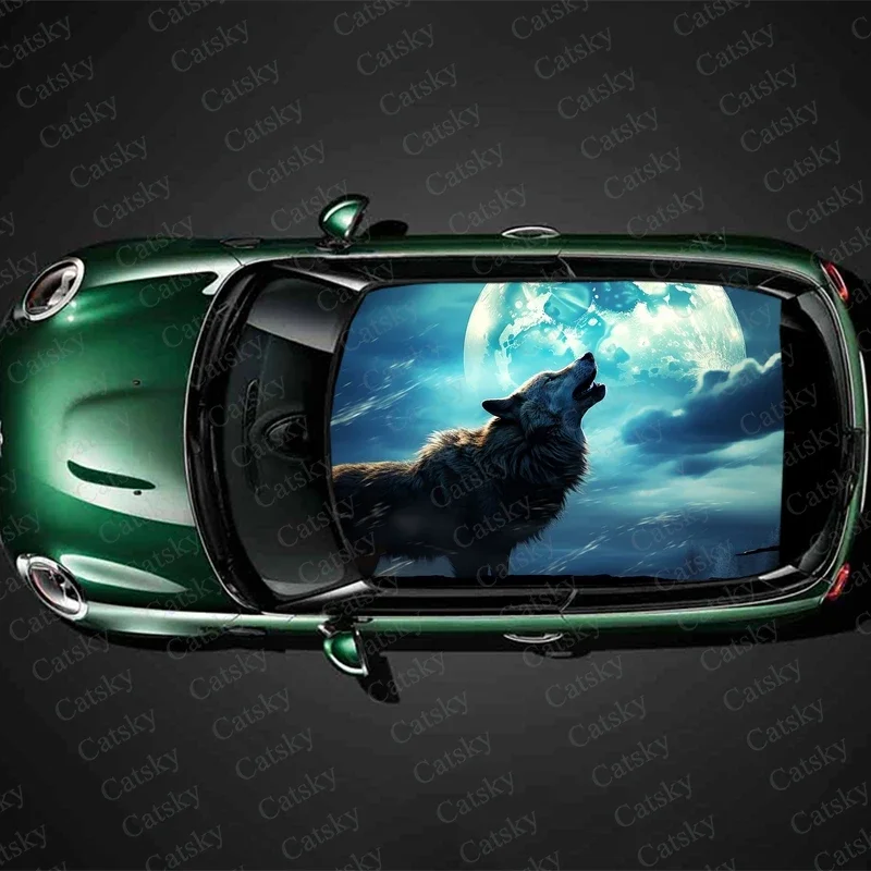 Wolf Planet Stars Car Roof Sticker Wrap Racing SUV Accessories Packaging Painted PVC Custom Car Graphic Decal