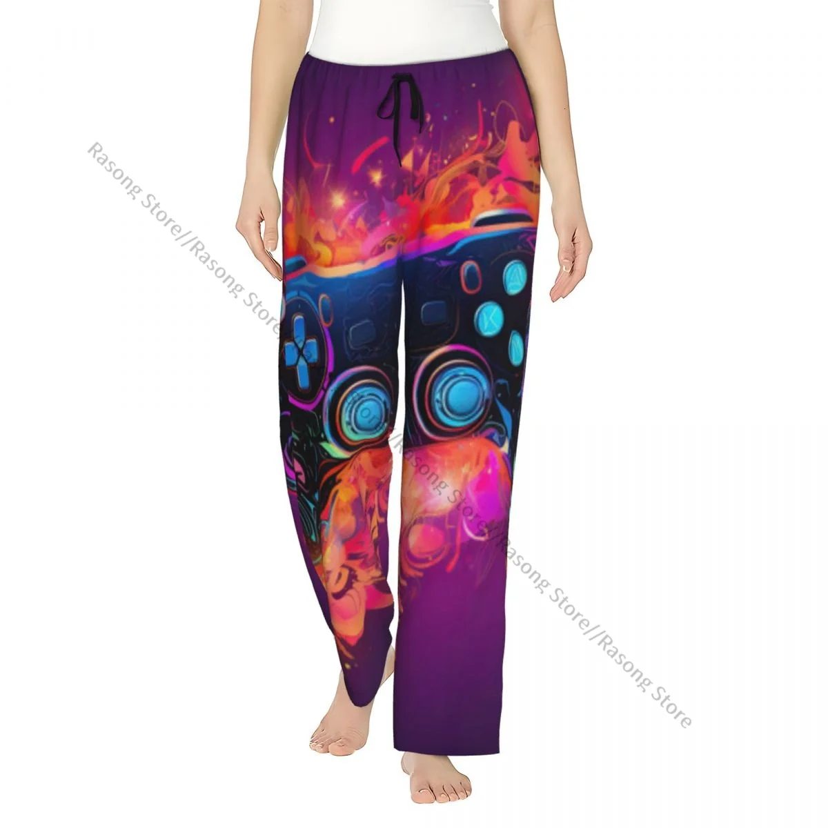 

Women Pajama Pants Gamepad Print Sleep Bottoms Soft Loungewear