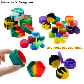 Siliconen Wereld 2/3/5/7/25Ml Draagbare Siliconen Container Rookolie Box Wax Potten Siliconen Pot Cosmetische Pil Box Opslag Dispenser