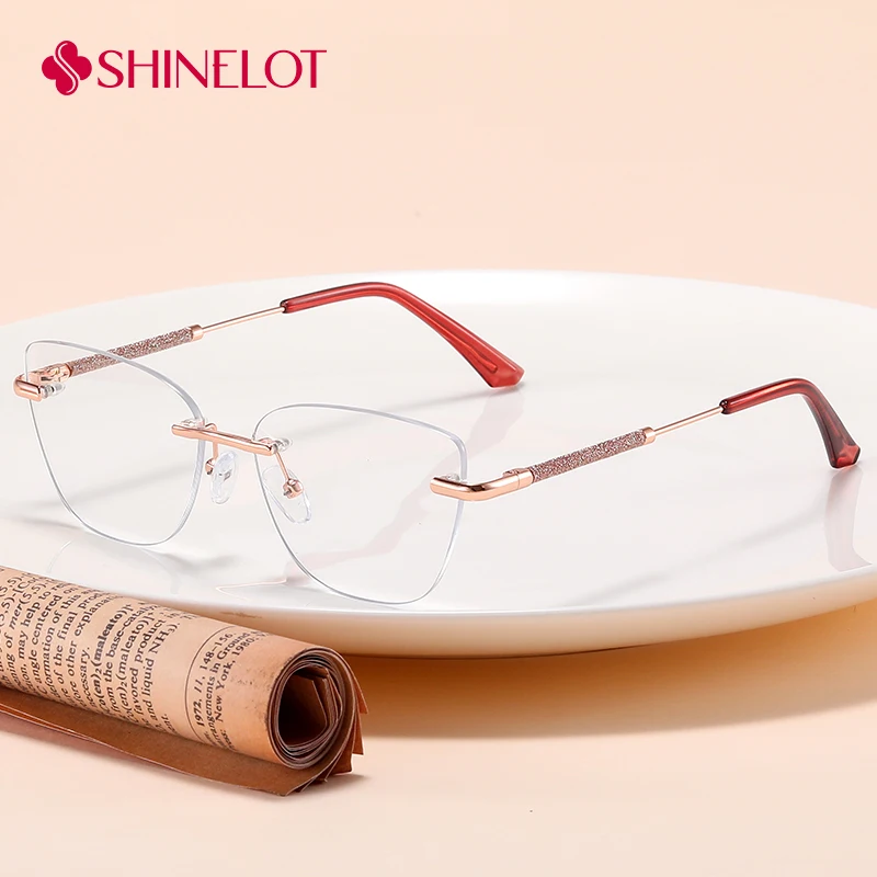 

91396 High Quality Delicate Rimless Cat Eye Eyeglasses Frame Female Eyewear Glasses College Student Birthday Gift