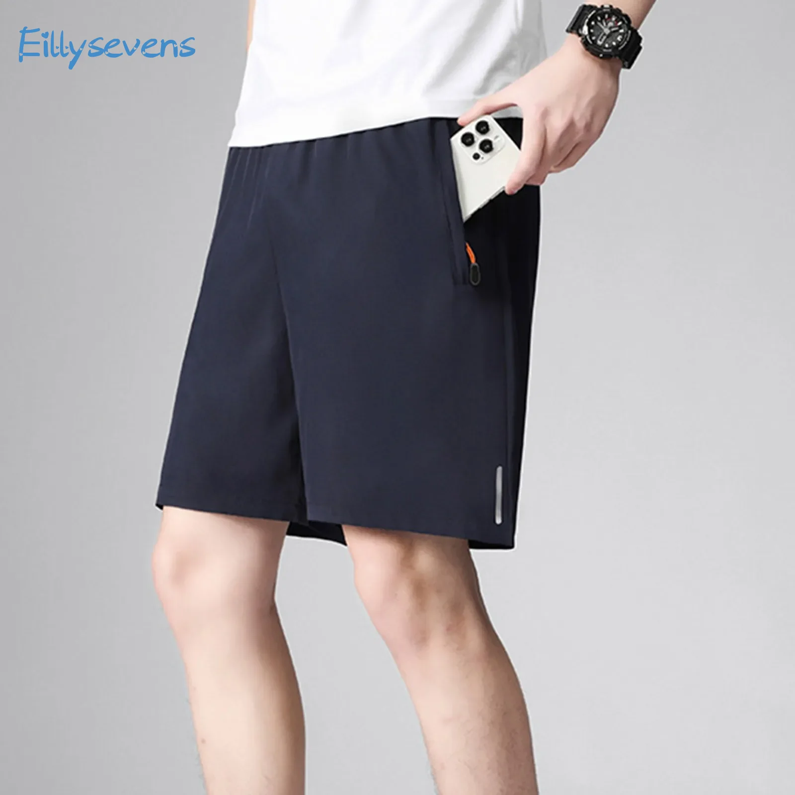 Summer New Large Size Shorts Men Trend Reflective Stripe Casual Shorts Daily Commute Fashion Sports Straight Solid Loose Shorts