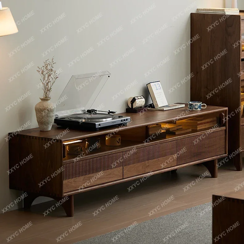 A50 North American black walnut TV cabinet living room solid wood tall TV cabinet solid wood floor cabinet