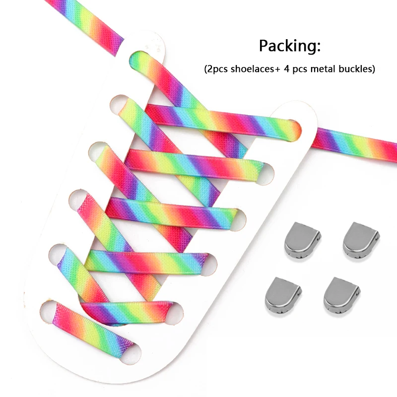 1Pair Colourful No Tie Shoelaces Rainbow Elastic Laces Sneakers Adults Kids 8MM Wide Flats Rubber Shoelace Shoes Accesories