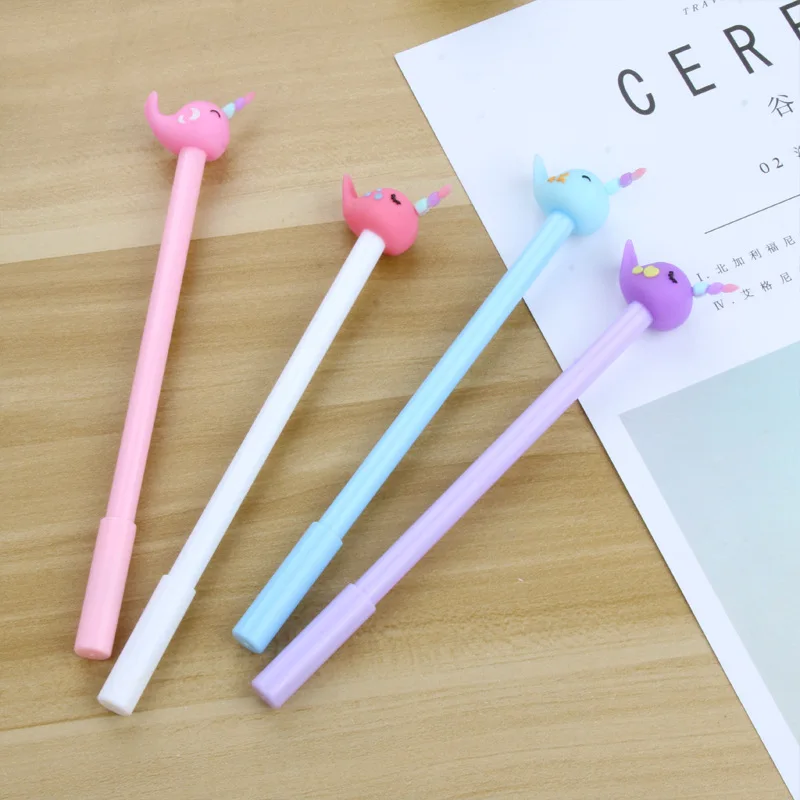 

24 Pcs Creative New Cartoon Narwhal Black Gel Pen Student Learning Stationery Kawaii School Supplies Materiais Escolares