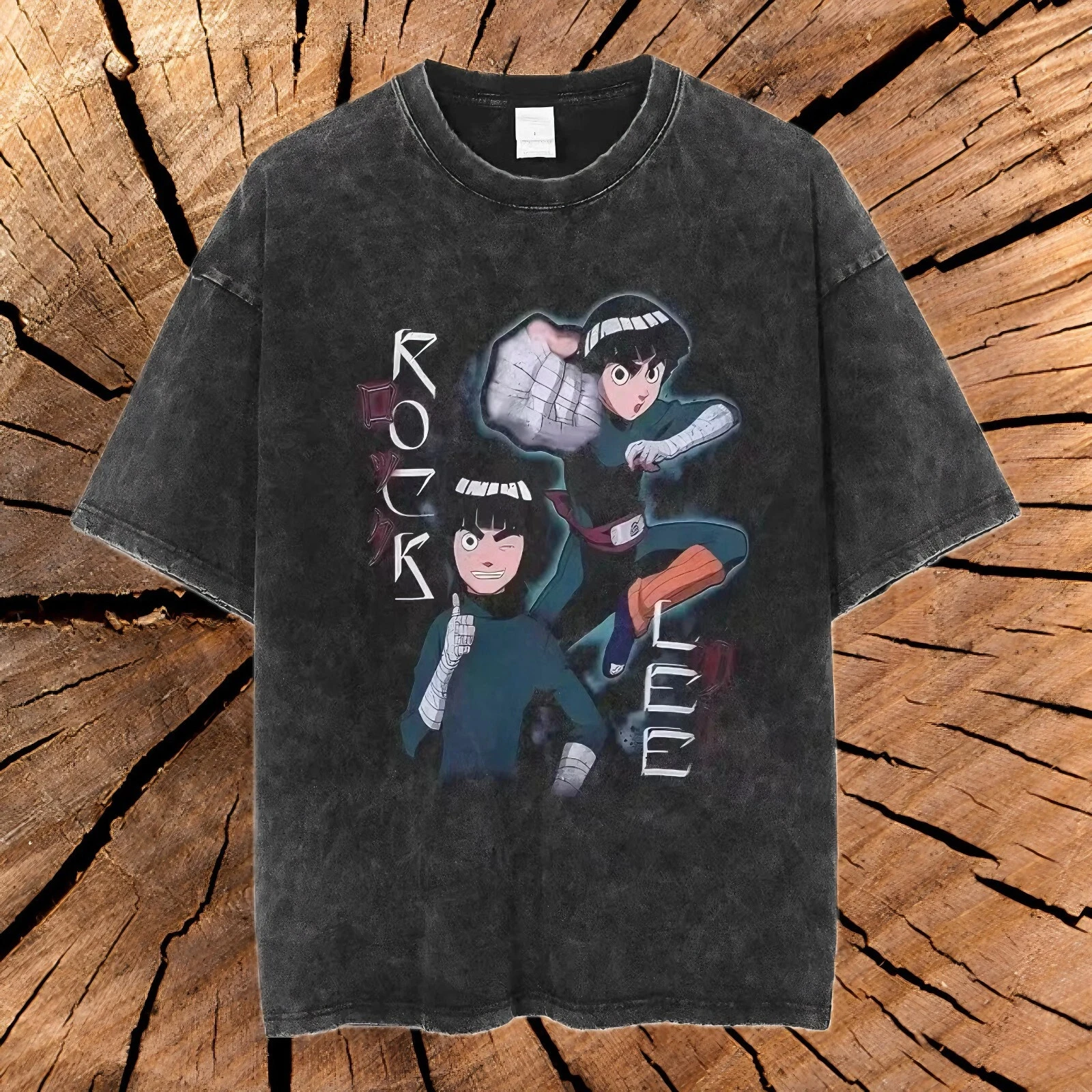 

Футболка с узором Наруто Рок Ли, уличная одежда из стираного хлопка, мужская анимационная рубашка очень большого размера, мужская и женская такая же уличная одежда