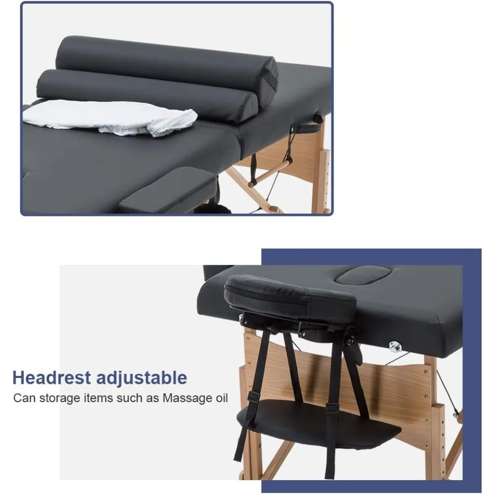 Chaise de shampoing réglable avec ensemble de support de drap, table de massage, lit de spa, 73 pouces de haut, 2 possèdent, salon de tatouage portable, noir