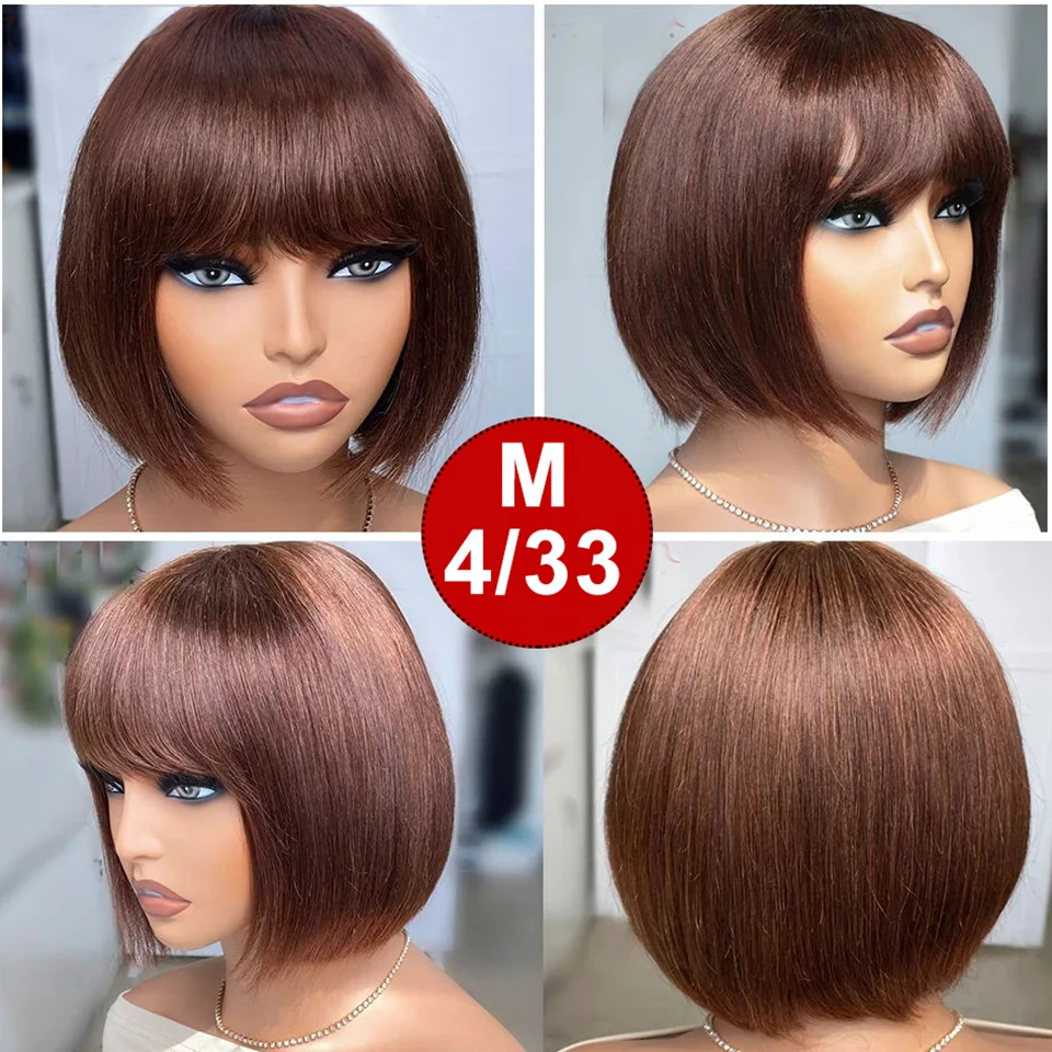 Brazilian Straight Bob Lace Wigs Glueless Straight Human Hair Wigs With Bangs Fringe Middle Part Bob Lace Wigs Realistic Scalp - Image 5