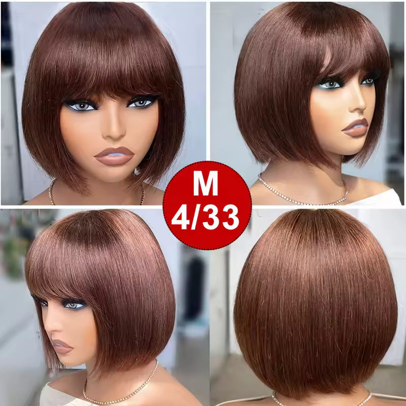 Brazilian Straight Bob Lace Wigs Glueless Straight Human Hair Wigs With Bangs Fringe Middle Part Bob Lace Wigs Realistic Scalp - Image 5