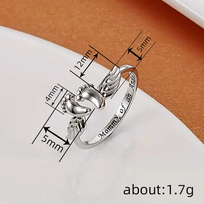 Huitan Foots and Wing Shaped Aesthetic Mother's Day Gift Rings Charming Silver Color Accessories Metal Chic Jewelry for Mom view 6