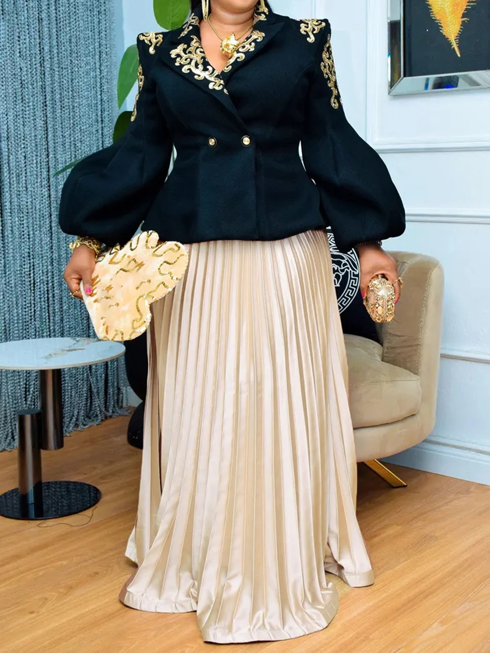 

Африканская одежда для женщин, комплект из двух предметов, топы с длинными рукавами и плиссированная юбка, костюм, вечернее платье, наряд для свадебного гостя, халат