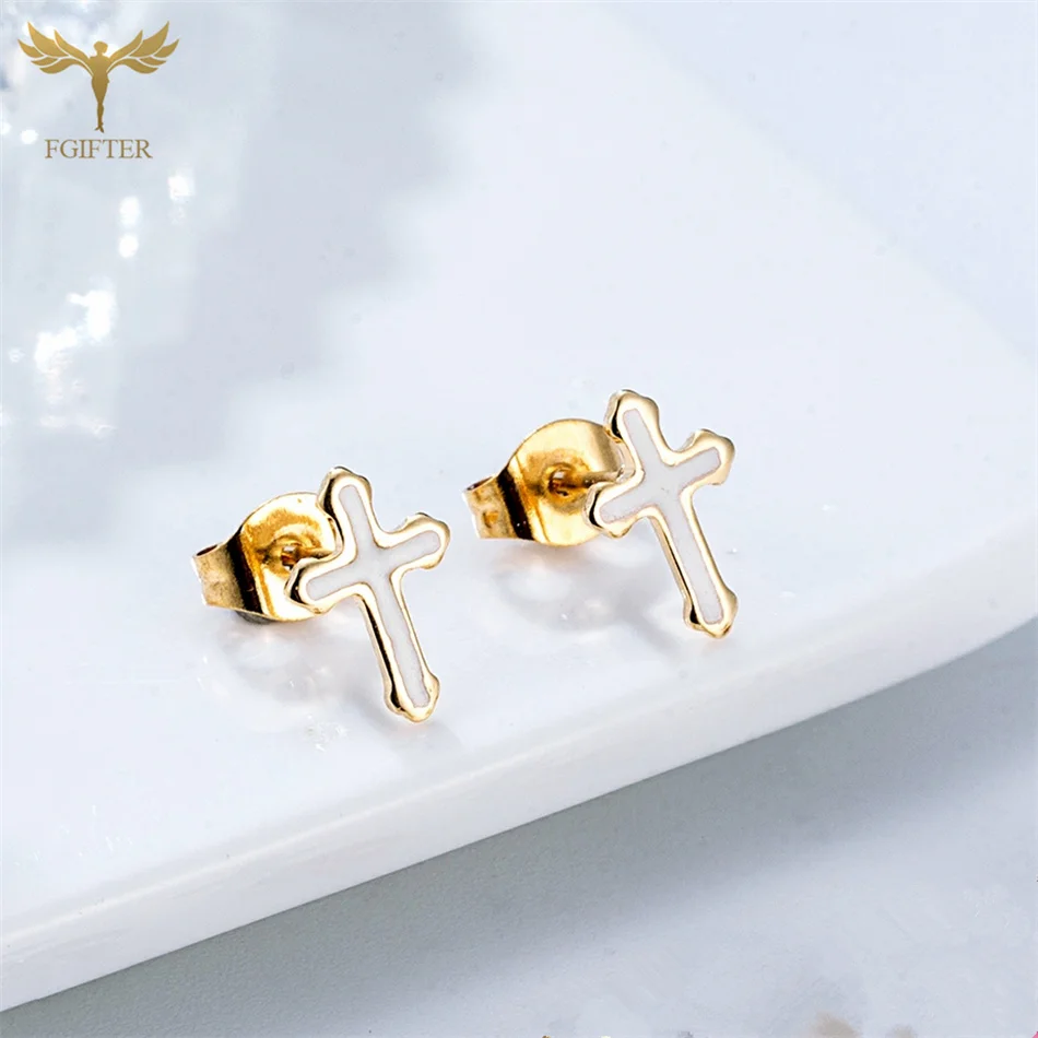 12 Pairs Mixed Colors Stainless Steel Cross Earrings Set Women Christianity Jewelry Golden Small Ear Stud Gifts pendientes acero