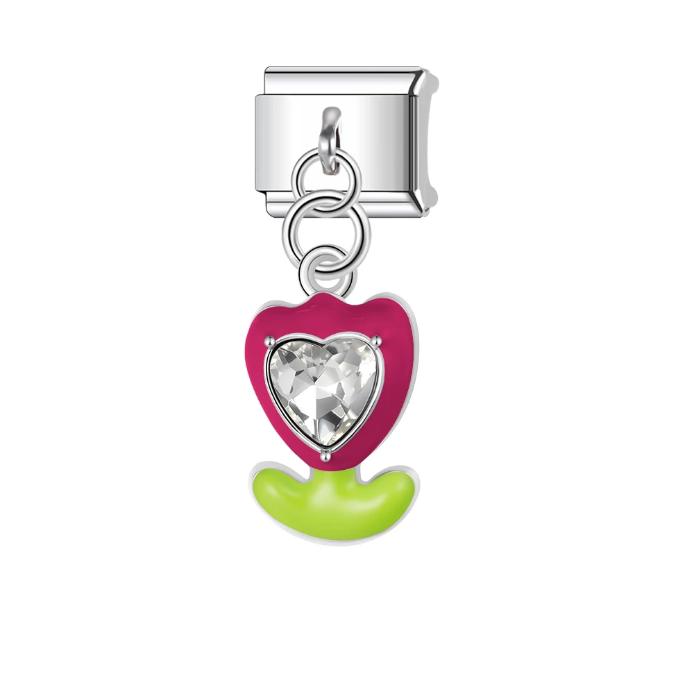 Trusta Romantic Flower love Tulip Zirconia Charm for italian bracelet Jewelry Removable Pendant 1pc for Women DIY Wholesale N800