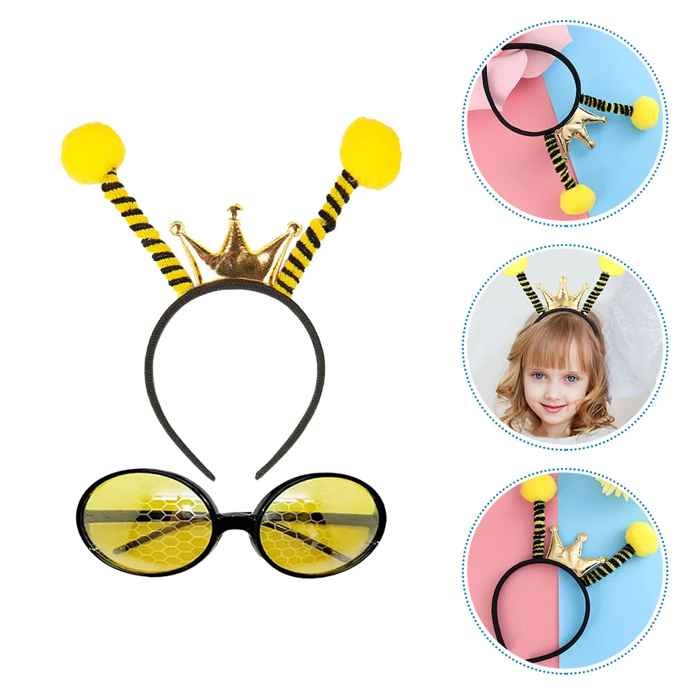 

2 Pcs Red Headband Bee Glasses Festival Hair Hoops Sun Bees Design Headdress Miss