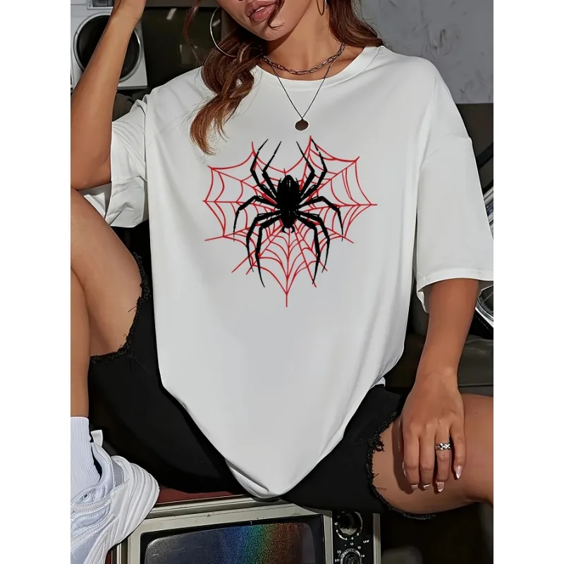 Suoang Big Black Spider Mans T Shirt Fitting Loose Tee Clothing Leisure Shoulder Drop T-Shirts Pleasure Cool Short Sleeved