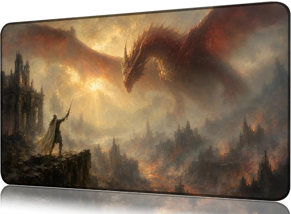 Fantasy Dragon Pattern PlayMat Durable Office Deskpad Parties Gathering Card Game Mat Non-slip Keyboard PC Game MousePad Cardmat