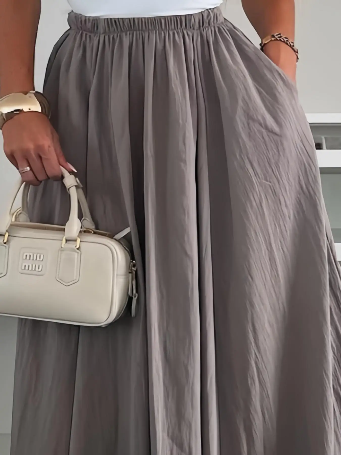 Damesmode midi-lengte zak retro slim-fit veelzijdige plooirok