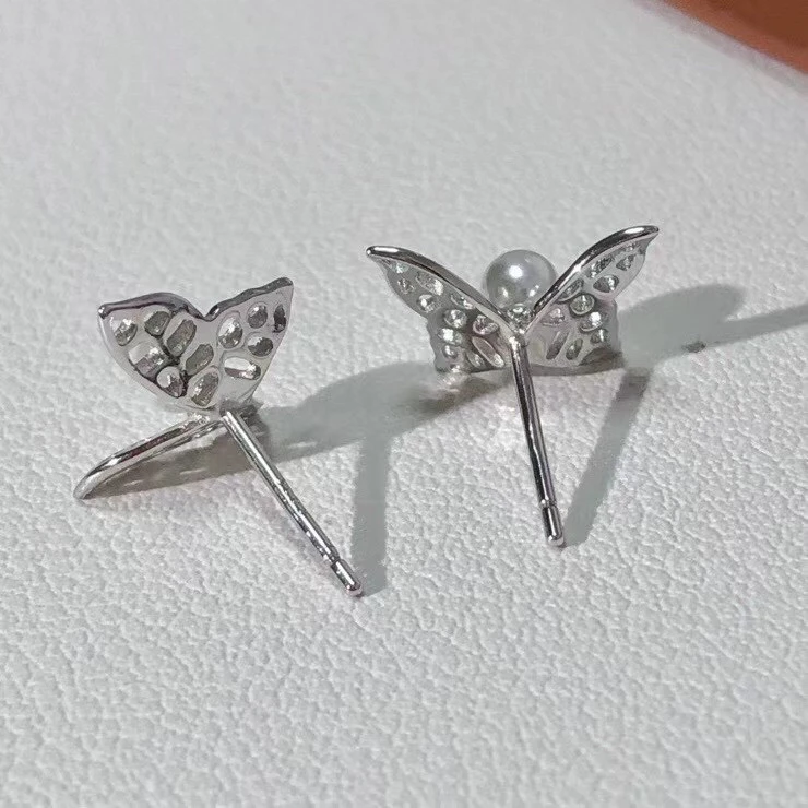 Butterfly Shape 925 Sterling Silver Earrings Findings Settings Base Mounting Parts Accessory for 3-4mm Pearls 5 pairs/lot