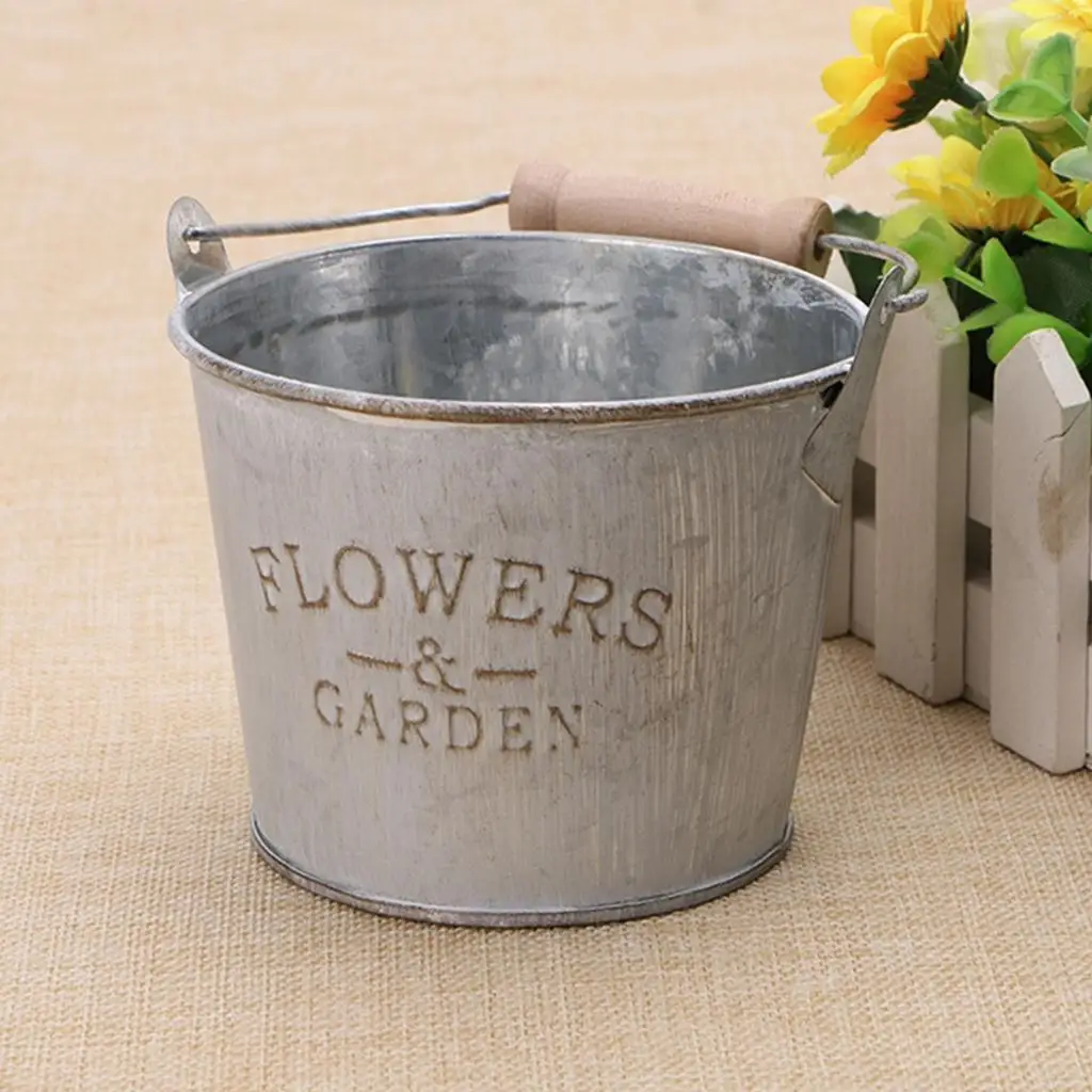 French Style Iron Flower Bucket Hanging Planter Cute Decorative Pot for Balcony Outdoor Garden Decor