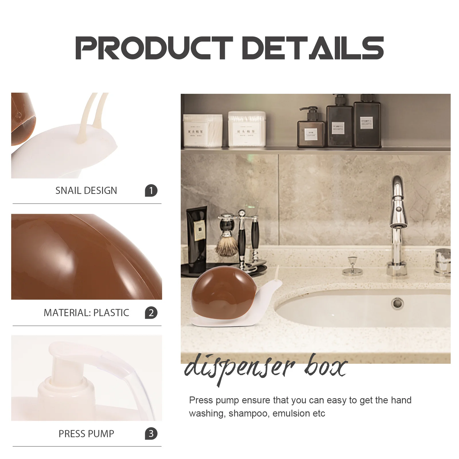 

Press Type Hand Soap Dispenser Snail Shampoo Box Large Capacity Bathroom Liquid Container For Home Hotel Use Creative