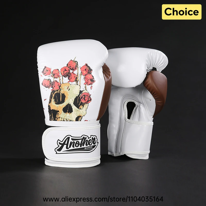 Premium PU-Leder Boxhandschuhe Vintage Totenkopf Blumenmuster Kickbox-Handschuhe für Erwachsene und Kinder MMA Muay Thai Kampftraining Schlaghandschuhe
