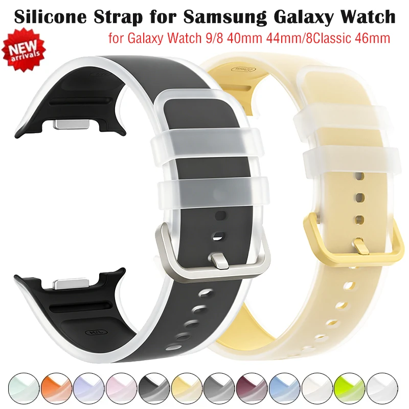 20mm 22mm Transparent Strap for Samsung Galaxy Watch 9 8 40mm 44mm Silicone Band for Galaxy Watch 8/9 Classic 46mm Bracelet