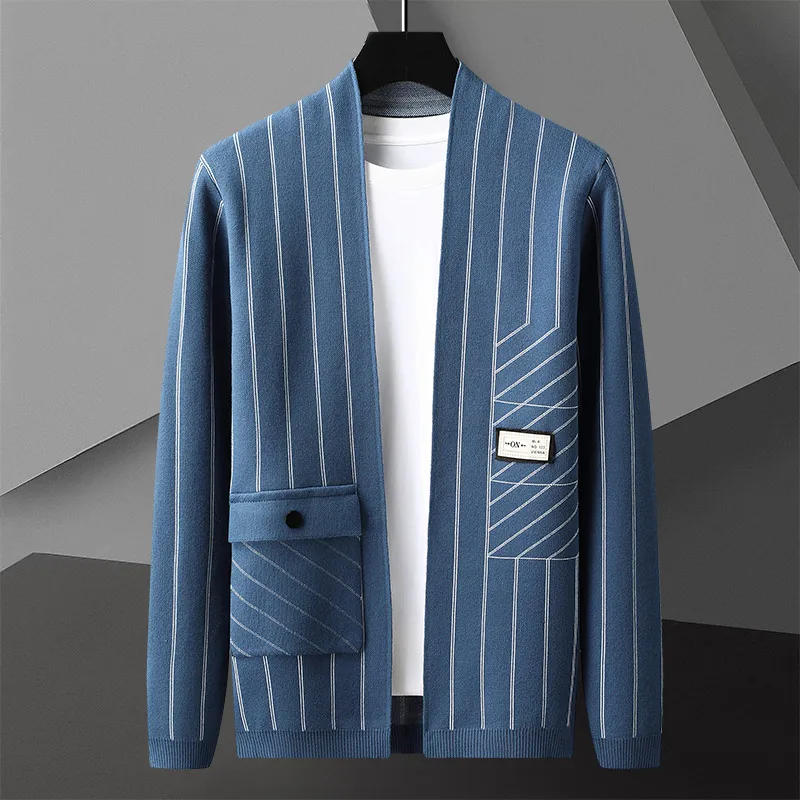 High quality luxury knitting cardigan men's spring and autumn new trend handsome striped sweater coat casual Korean style shawl