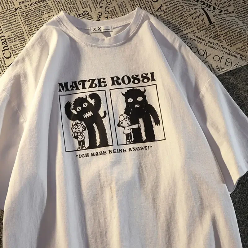 

Summer funny printed short sleeved t-shirt male and female students Korean version of the loose trend ins lazy wind half sleeved