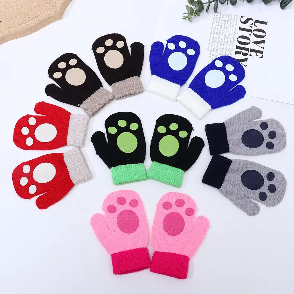 Gants tricotés chauds pour enfants de 1 à 4 ans, couleur bonbon, mitaines d'hiver à motif d'empreinte digitale