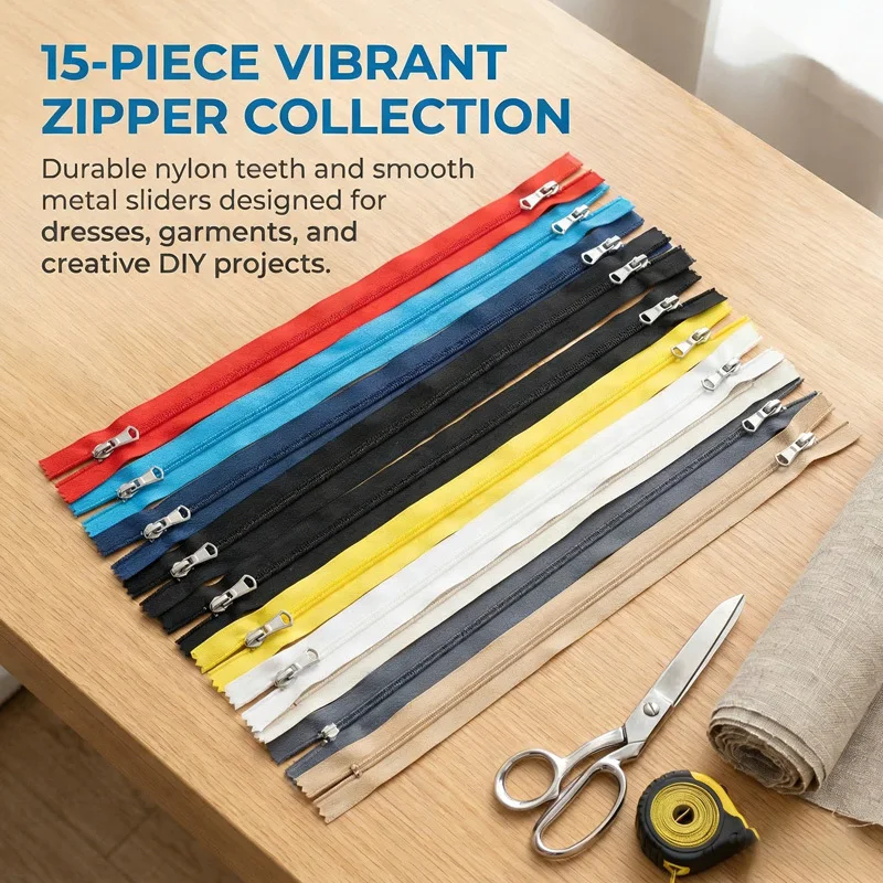 

15pcs Mixed Color #5 Nylon Open-End Zippers for Jackets Coats Sweatshirts Pants Dresses Apparel DIY Sewing Accessories