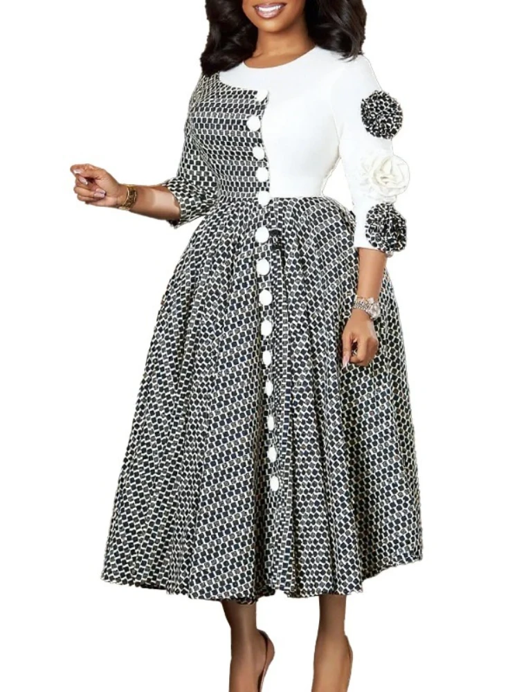 

Autumn Fashion 3/4 Sleeve O-neck Evening Long Dress Dashiki Women for Wedding Party African Clothes Women Outfits Elegant Dress