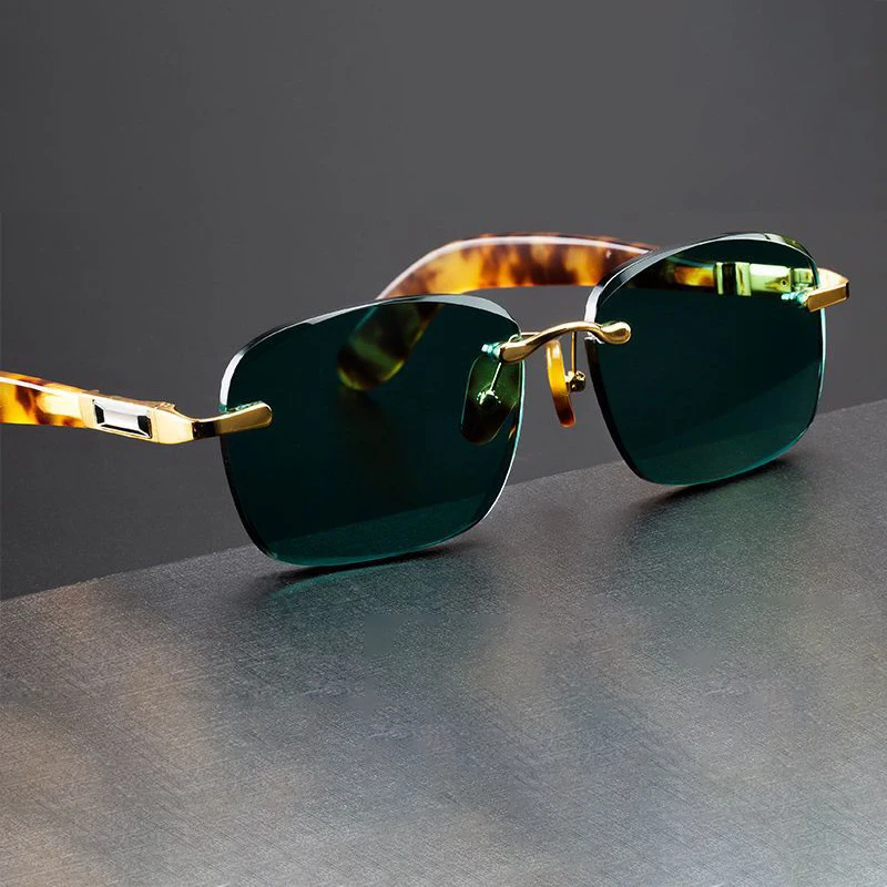 Retro dark green crystal frameless sunglasses Dark green cut edge crystal stone fashion design for men and women sunglasses