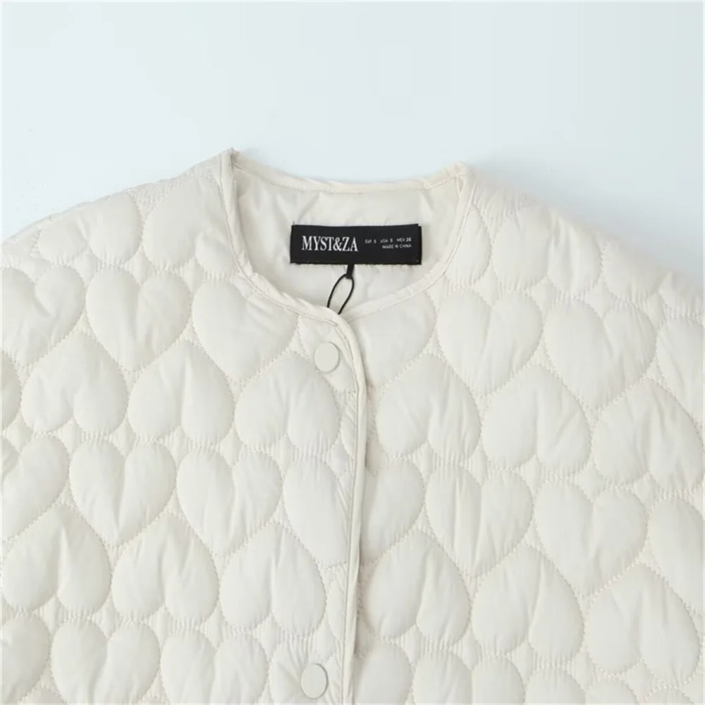 New Trendy Korean Version Lightweight Round Neck Loose Warm Heart Patterned Long Sleeved Cotton Jacket