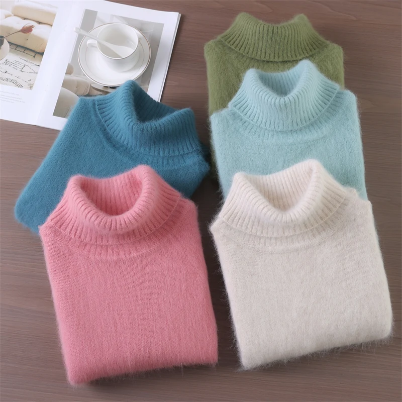 2025Newฤดูใบไม้ร่วงฤดูหนาวผู้หญิงMink Cashmereเสื้อกันหนาวเต่าคอPullover Basicสบายๆด้านล่างอบอุ่นเสื้อผ้า 100% Mink Cashmere
