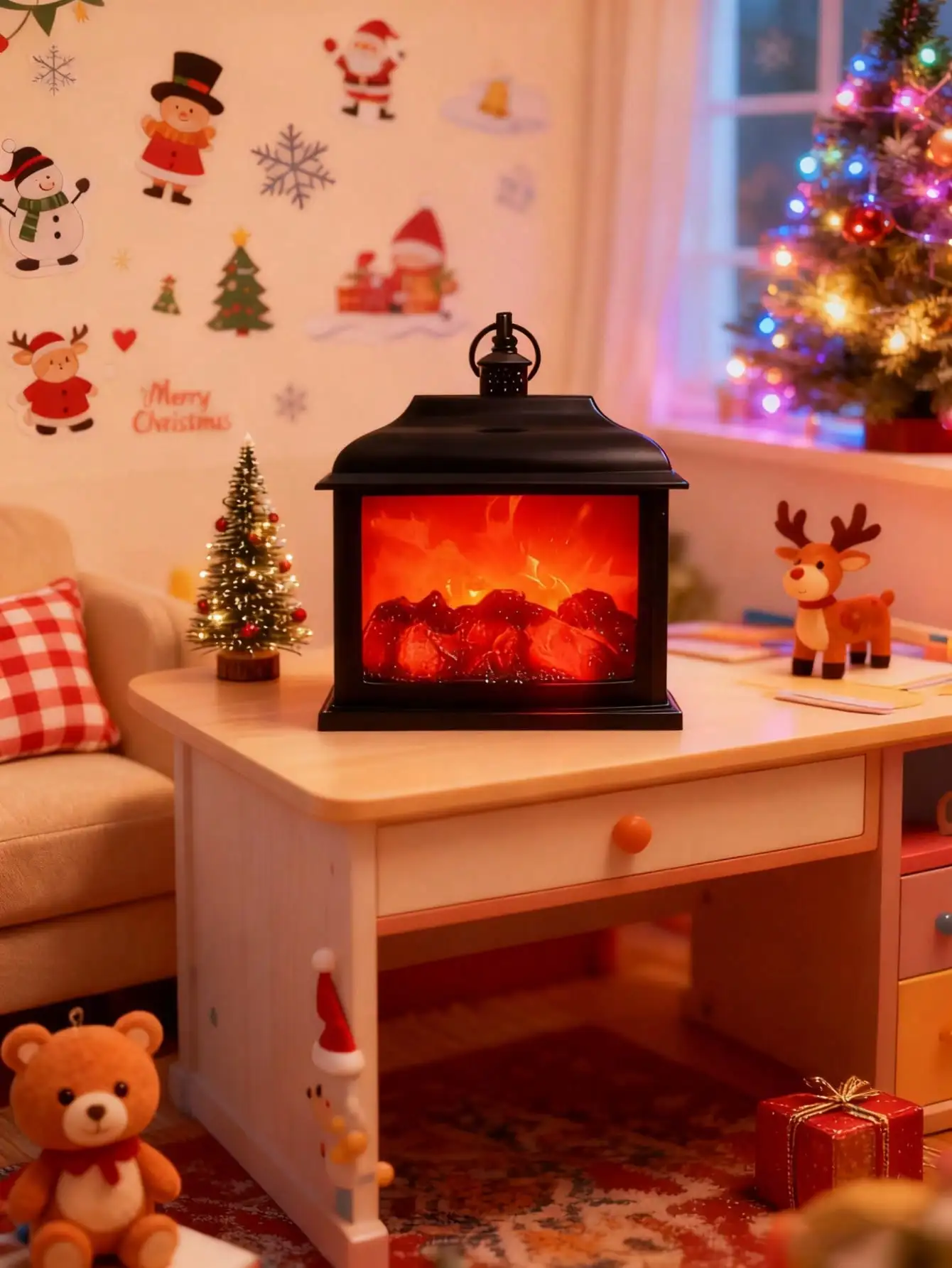 Simulated Flameless Fireplace Light - USB/Battery, Realistic Red Flame, LED Ambient Light for Halloween/Xmas/Living Room/Patio,