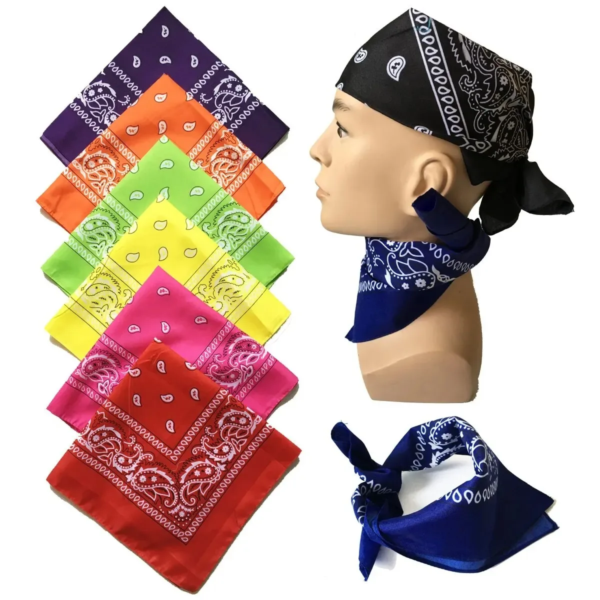 Fashion Hip Hop Bandana Square Scarf Cowboy Cashew Black Red Paisley Headband Print For Women/Men/Boys/Girls