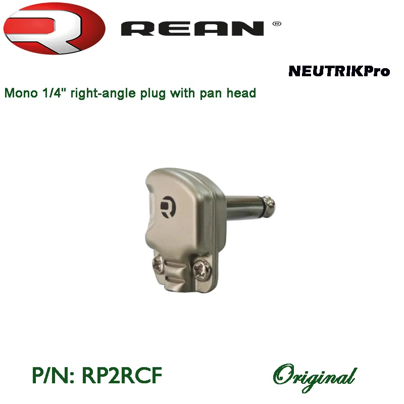 RP2RCF NEUTRIK bajo MARCA REAN Mono 1/4" enchufe en ángulo recto con cabeza plana Carcasa de níquel Contactos niquelados Paquete de plástico