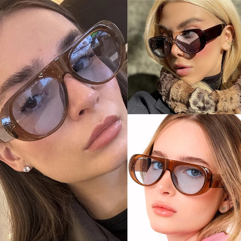 11pcs New Fashion Women Large Frame Retro Sunglasses Sets UV Resistant Oval Female Advanced Minimalist Style Glasses