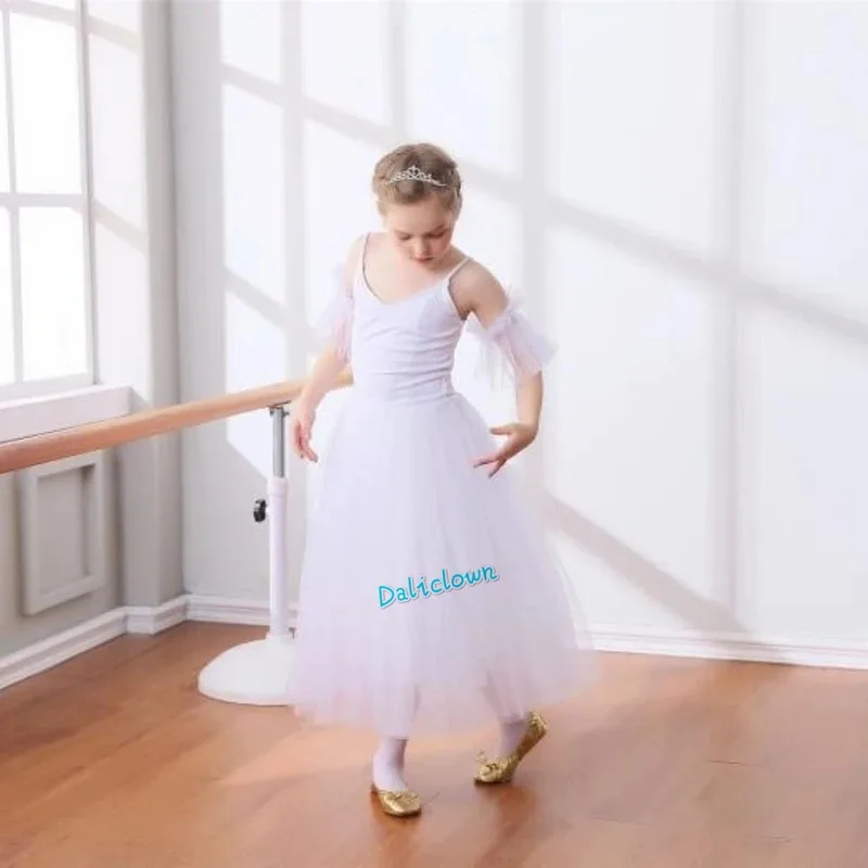 Hhh 2025 tutú profesional lírico para niñas, vestido de Ballet de cisne blanco de tul largo, disfraz de bailarina de baile para niños