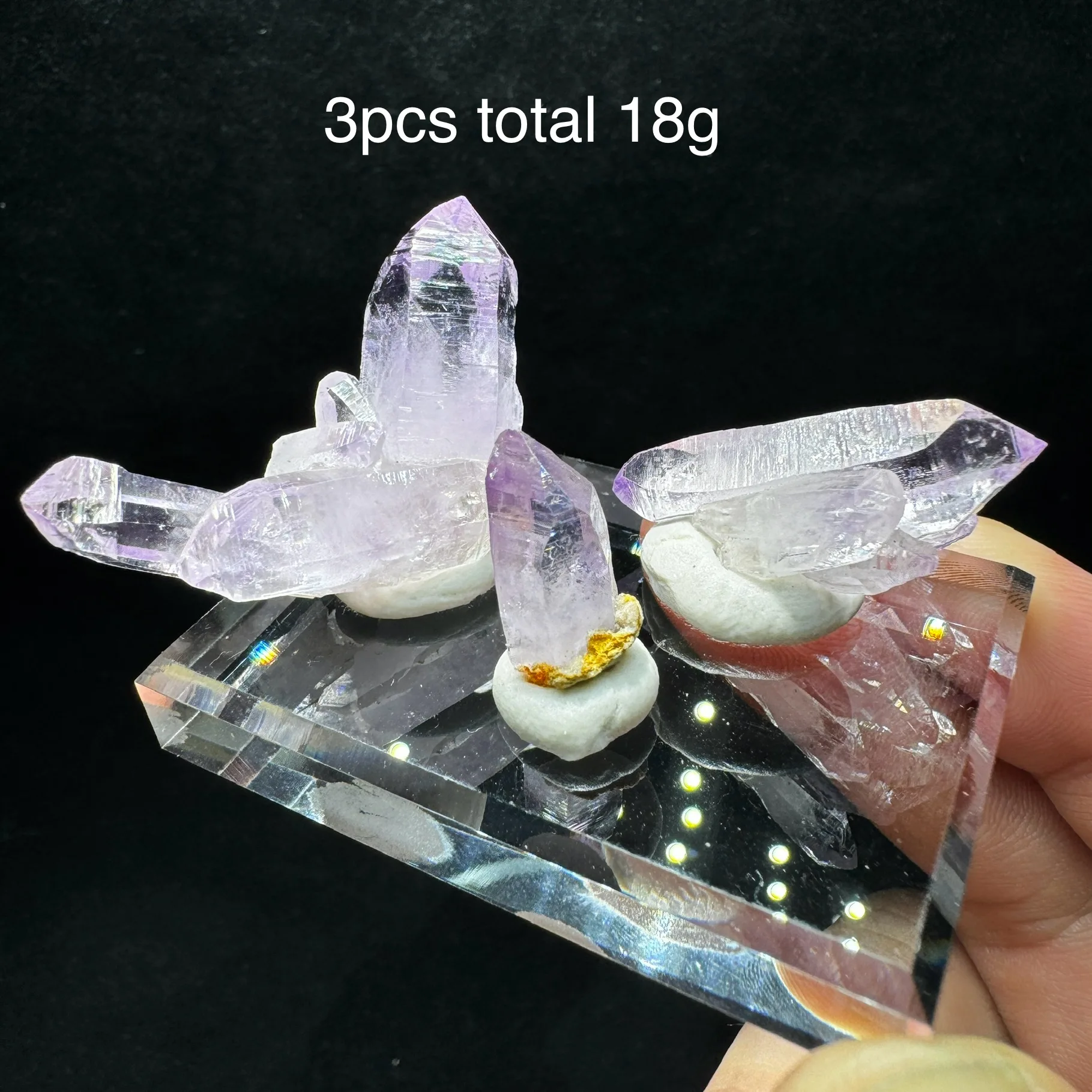 3pcs Natural Mexico Cruz Amethyst Mineral Specimen Rough Rock Crystal Quartz Healing Stone With Base