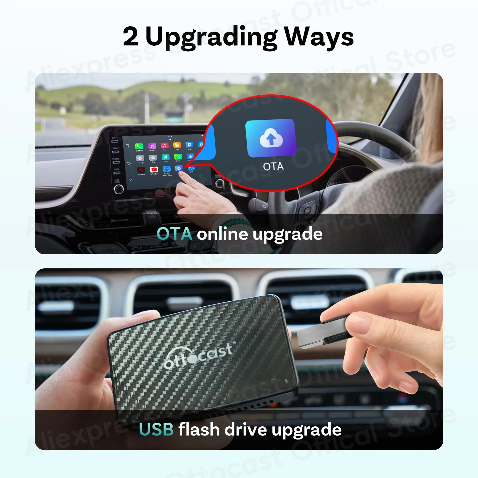 OTTOCAST Play2Video Pro for TikTok for Youtube for Netflix New Wireless CarPlay Android Auto Adapter Video Box Car Accessories